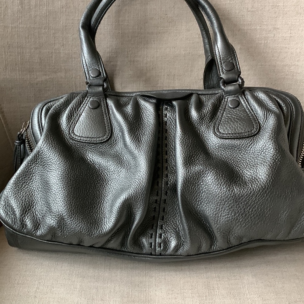 Cole Haan large Gunmetal Leather Village Satchel with dustbag. Triple zip. Spo…
